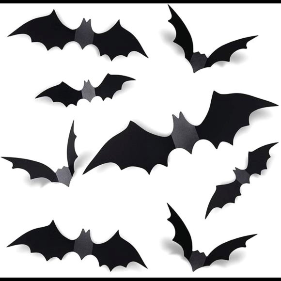 60PCS Halloween Bats Decoration, 4 Different Sizes Realistic PVC Black 3D